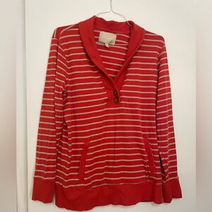 Banana Republic Pullover Striped Top Size XL Orange Shawl Collar pockets